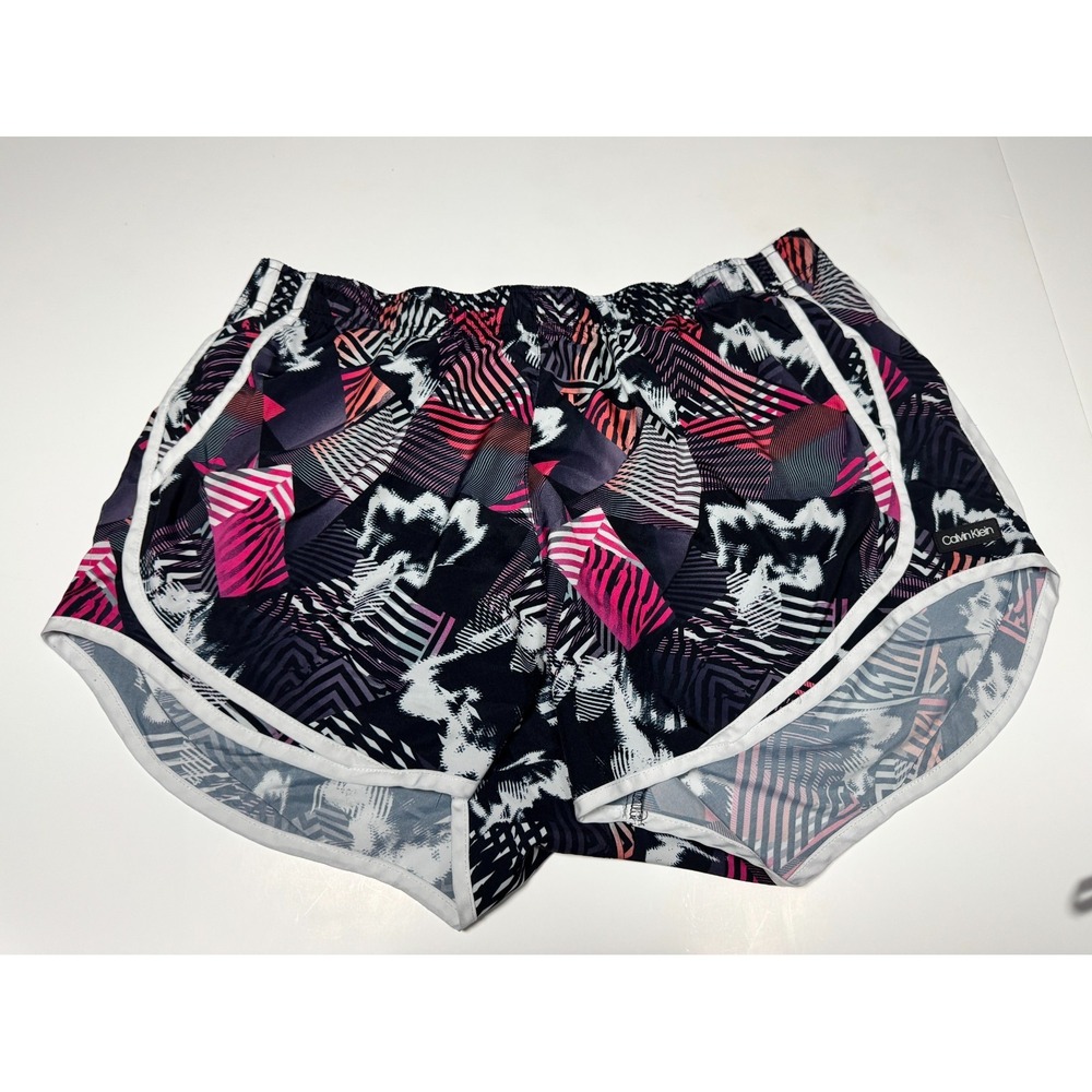 Calvin Klein Athletic Running Shorts Women XL Multicolor Geometric Elastic Waist